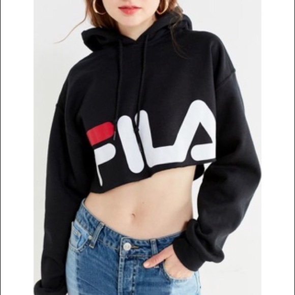 Fila Tops - FILA Cropped Black Hoodie